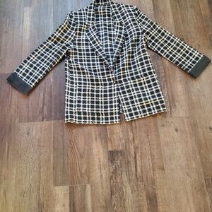 Stylish Black and White Plaid Houndstooth Blazer